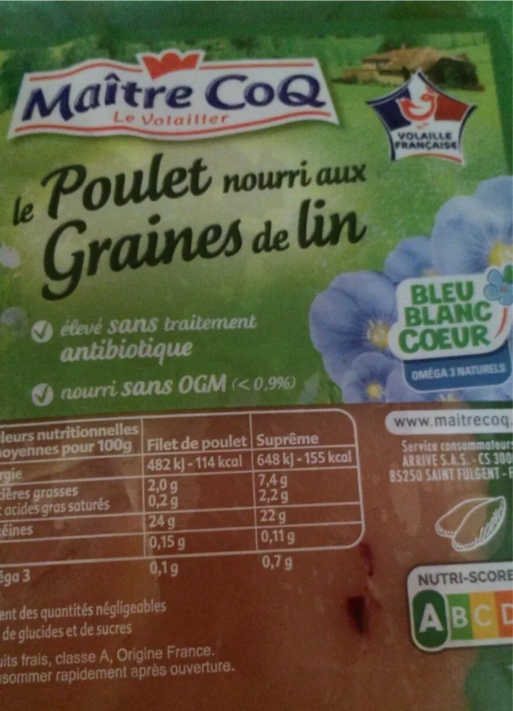Poulet nourri aix graines de lin