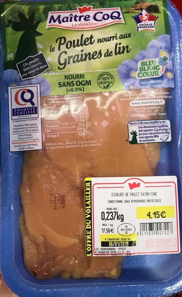 Poulet nourri aux graines de lin
