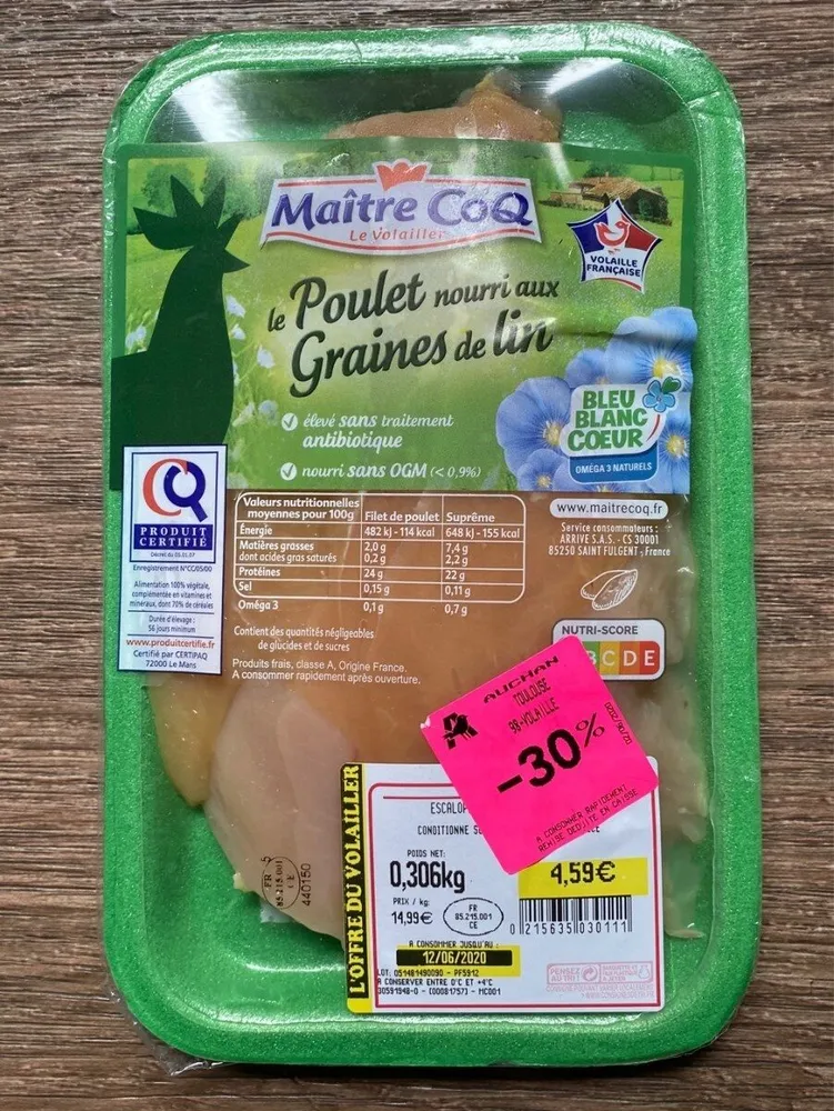 Escalope de poulet (nourri aux graines de lin)