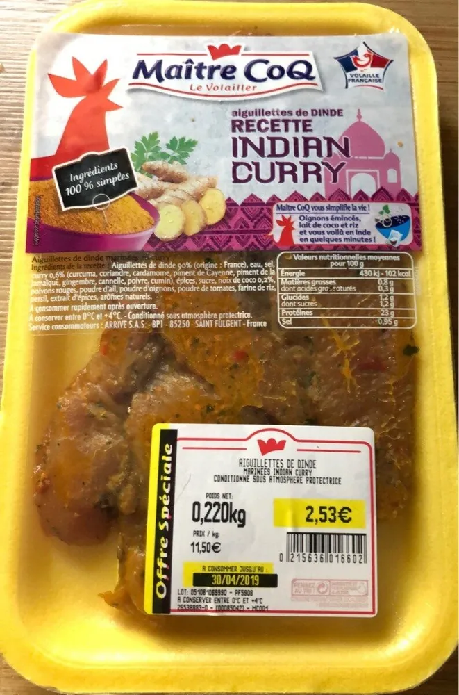 Aiguillettes de dinde indian curry