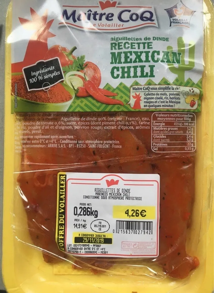 Aiguillettes de dinde marinees mexicain chili