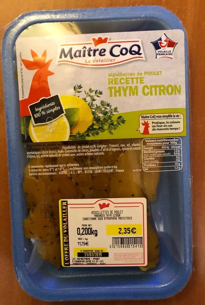 Aiguilettes de poulet marinees thym citron