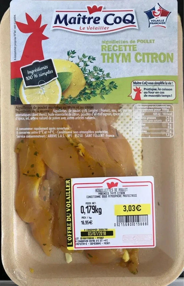 Aiguillettes de poulet recette thym citron