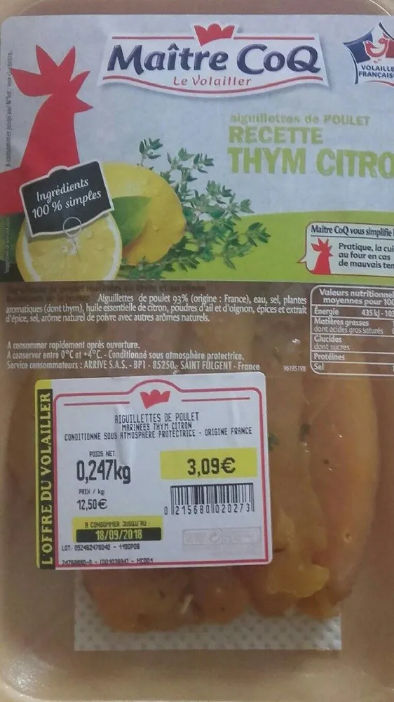 Aiguillettes de poulet thym citron
