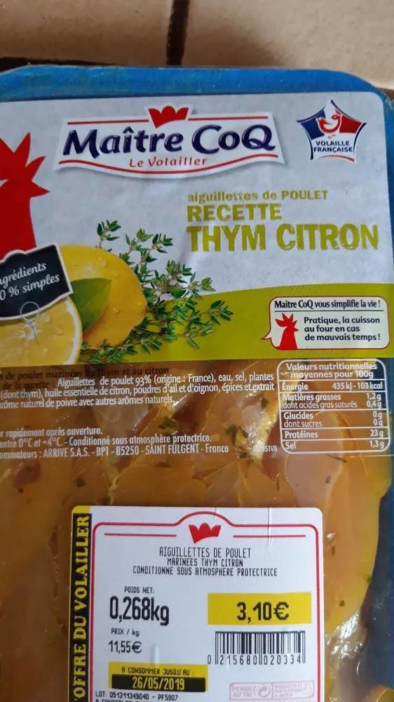 Aiguillettes de poulet au thyn et citron
