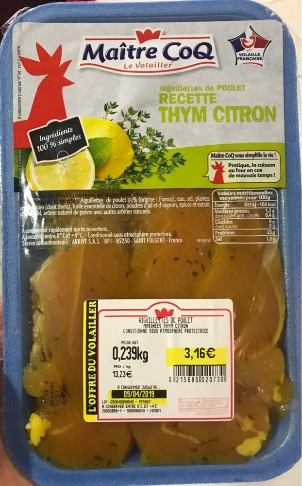 Aiguillettes poulet thym citron