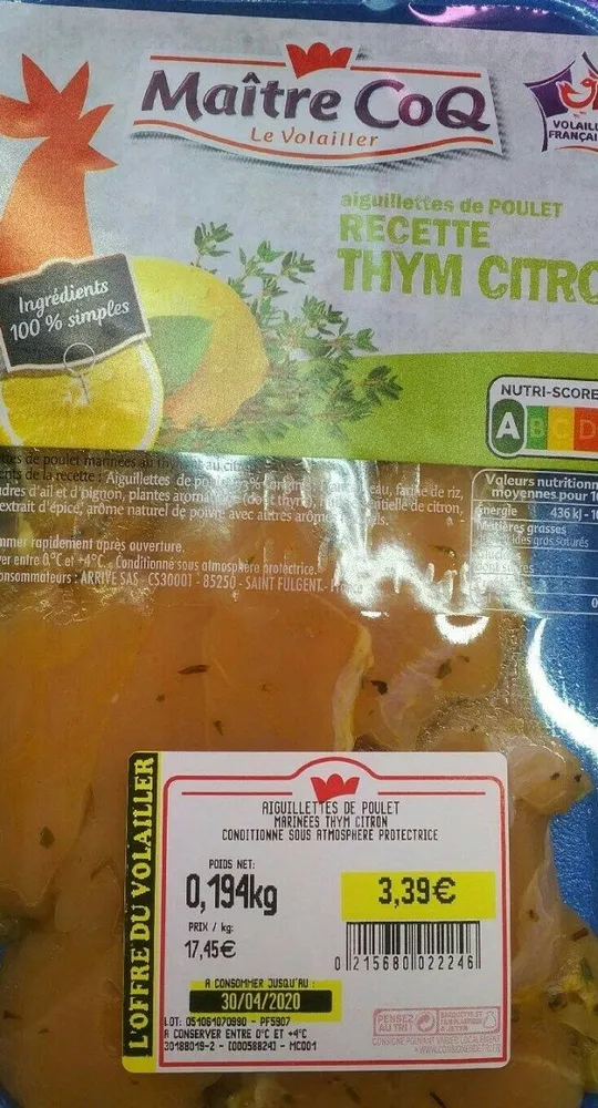 Aiguillettes de poulet thym citron