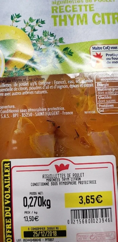 Aiguillettes  poulet marinées