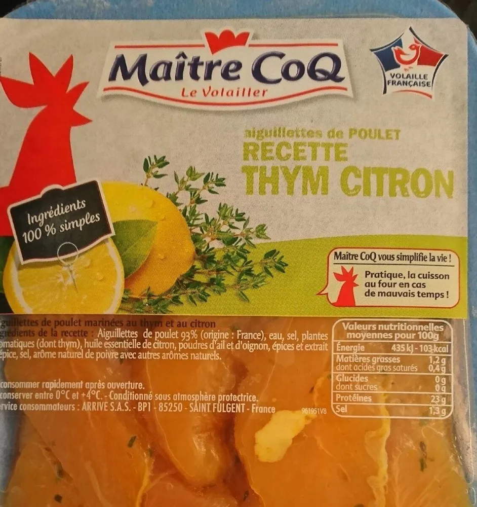 Aiguillettes de poulet recette thym et citron