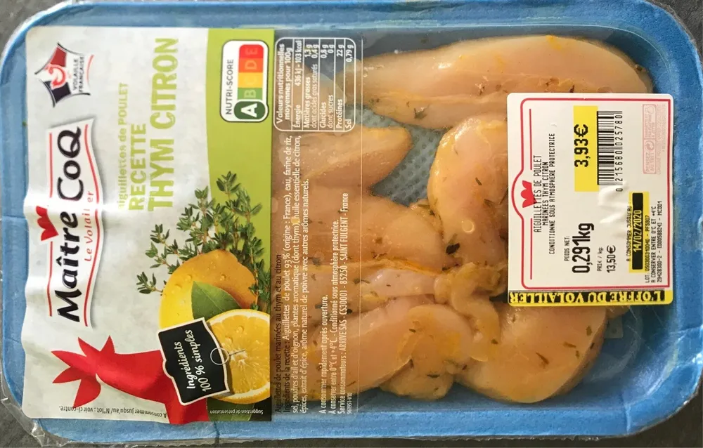 Aiguillettes de poulet thym citron
