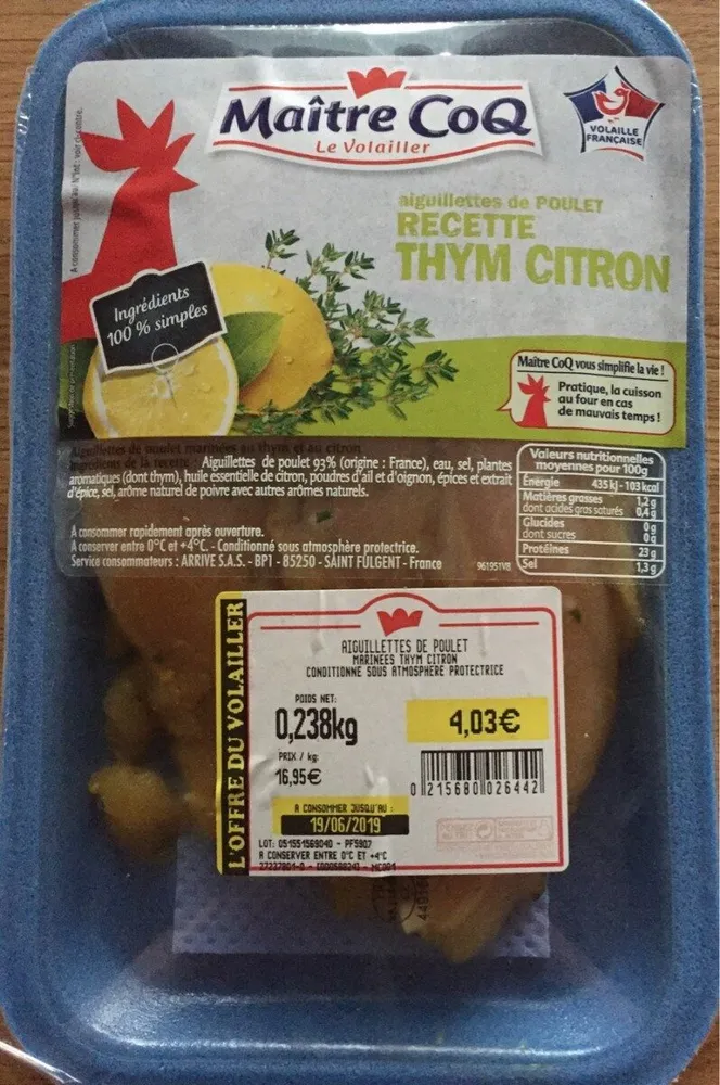 Aiguillettes de poulet thym citron