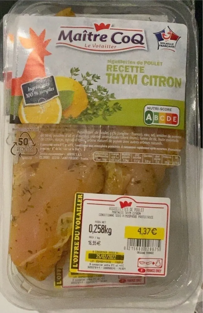 Aiguillettes de poulet Recette Thym Citron