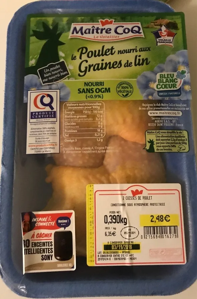 Cuisses de poulet nourri aux graines de lin
