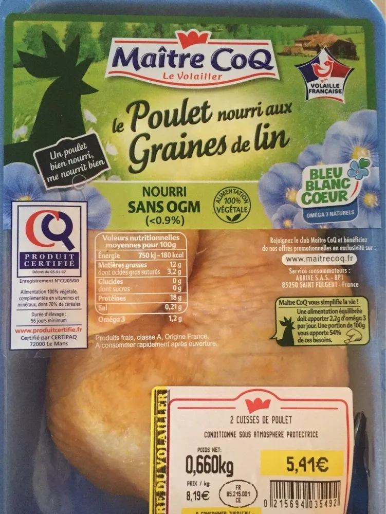 Poulet nourri aux graines de lin
