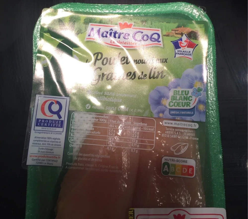 Poulet nourrit au graines de lin