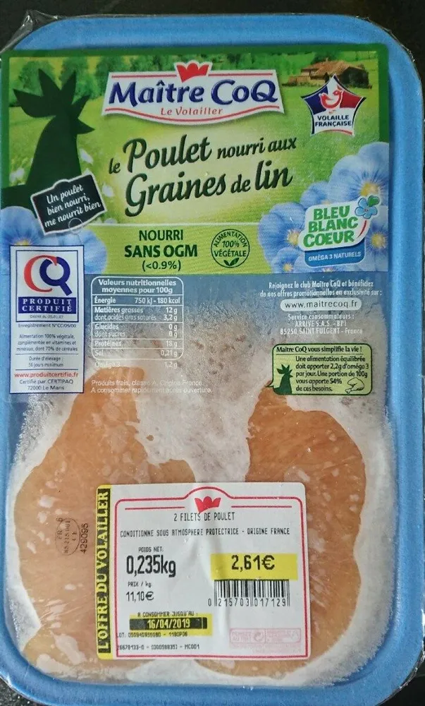 Poulet nourri aux graines de lin