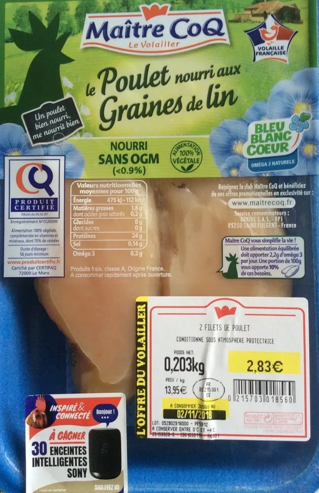 Poulet nourri aux graines de lin