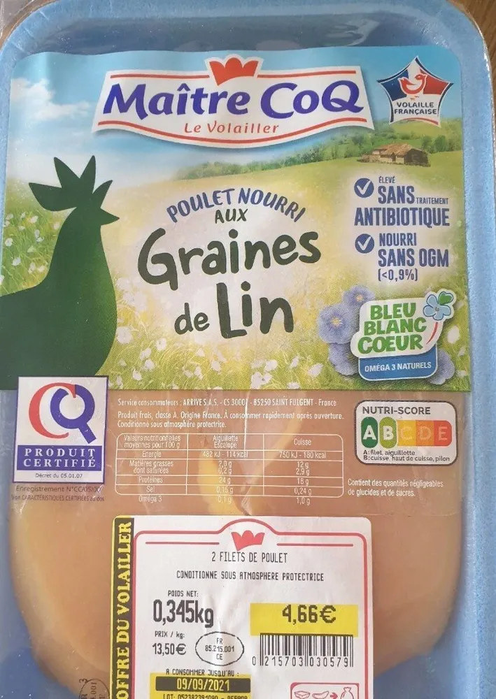 Poulet nourri aux graines de lin