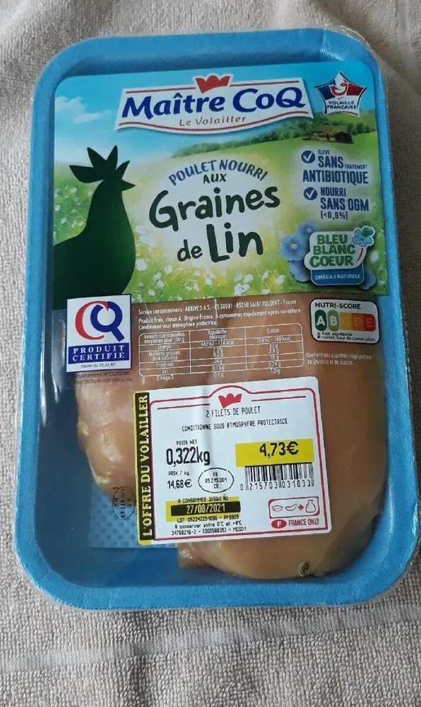 Poulet nourri aux graines de lin