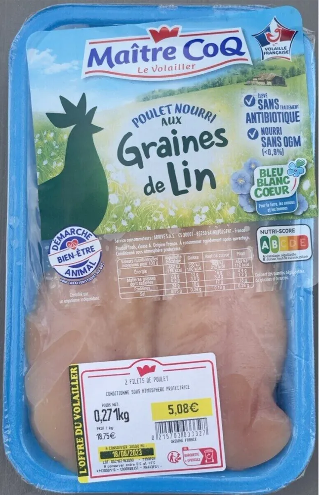 Filets de Poulet nourri aux graines de lin
