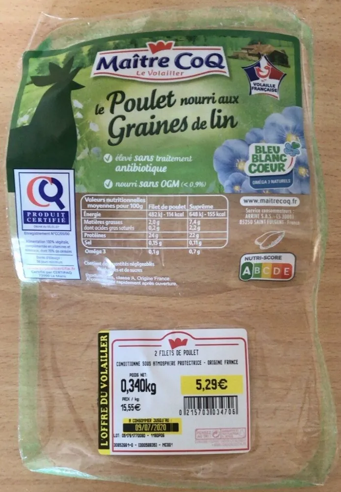 Le poulet nourri aux graines de lin