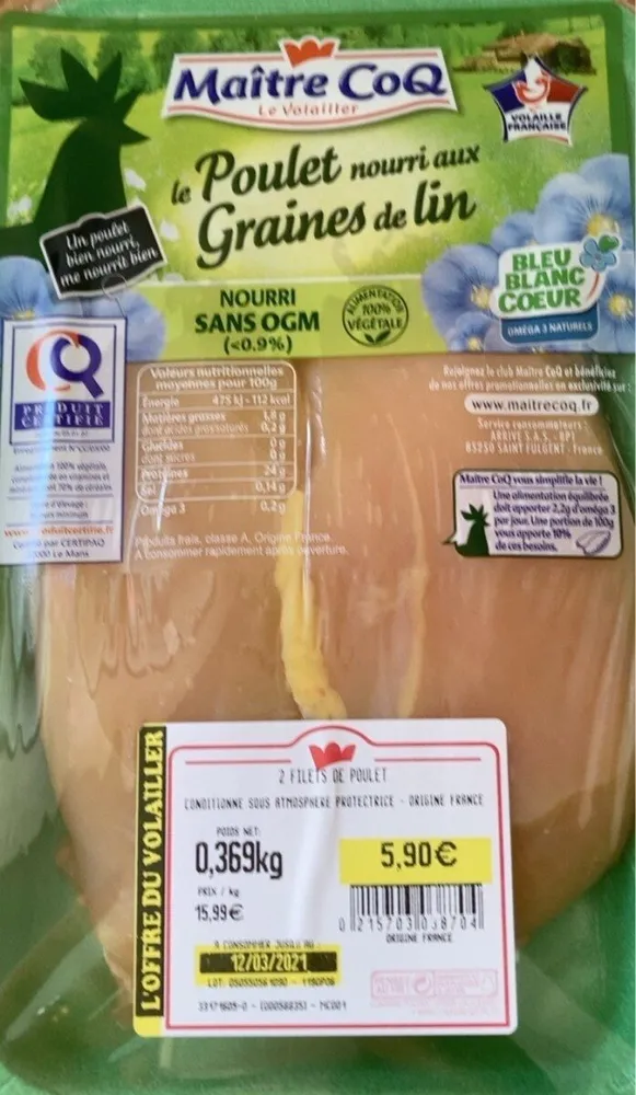 Poulet nourri aux graines de lin