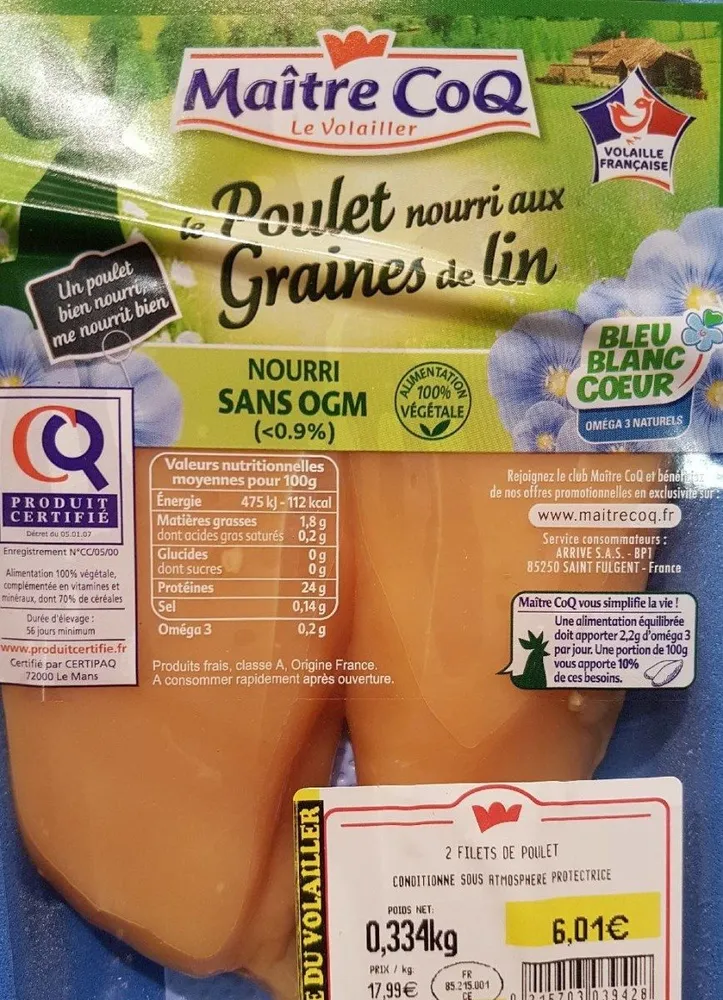 Poulet nourri aux graines de lin