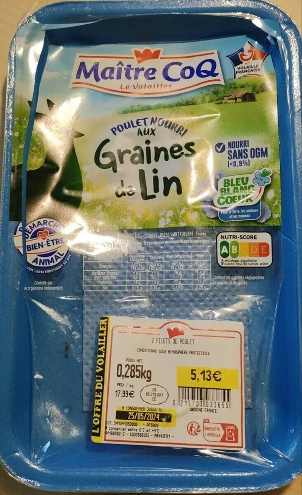 Filets de poulet nourri aux graines de lin