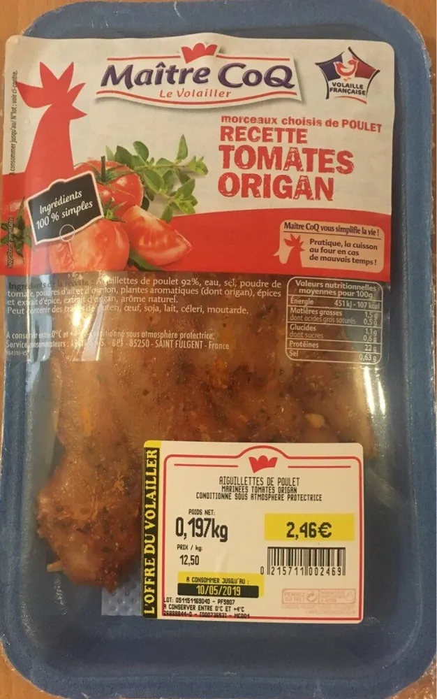 Poulet recette tomates origan