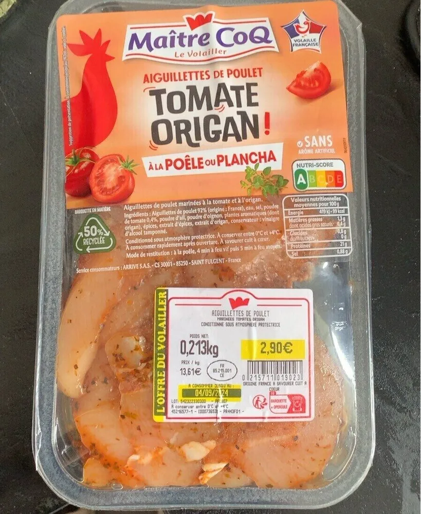 Aiguillettes de poulet tomate origan