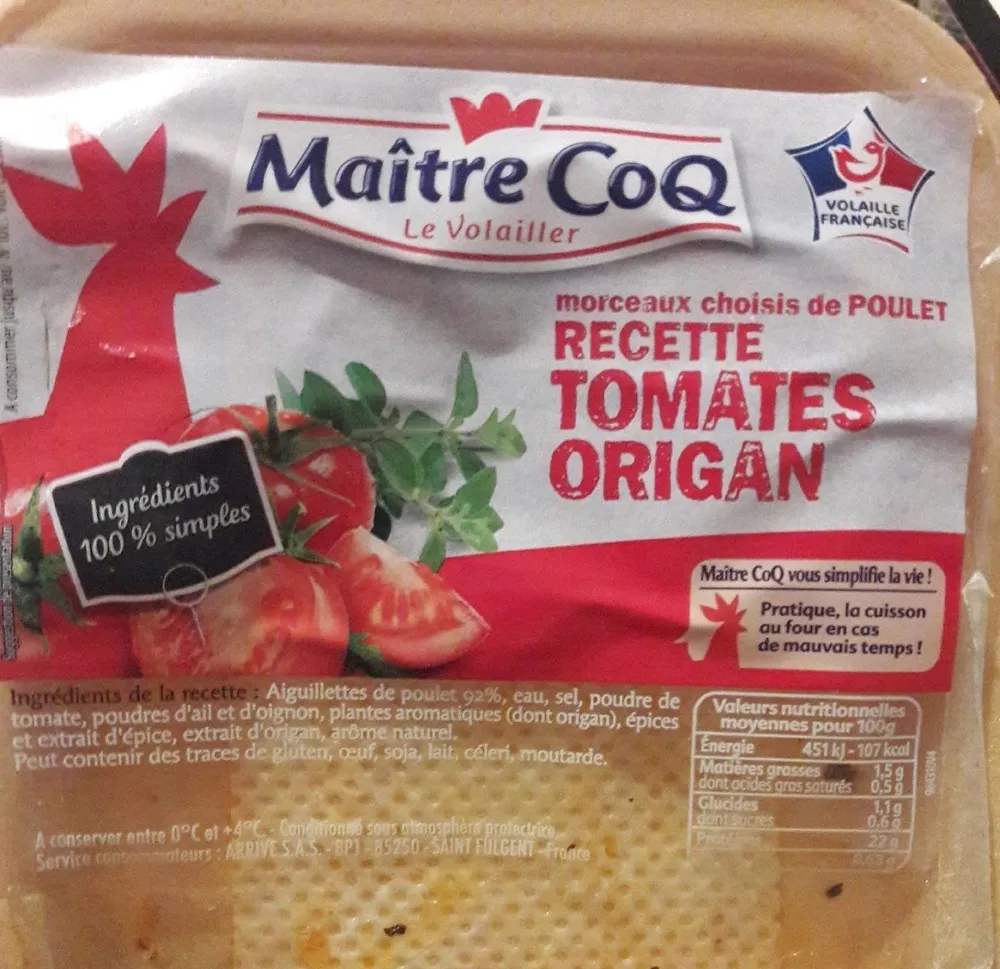 Aiguillettes de poulet tomates origan