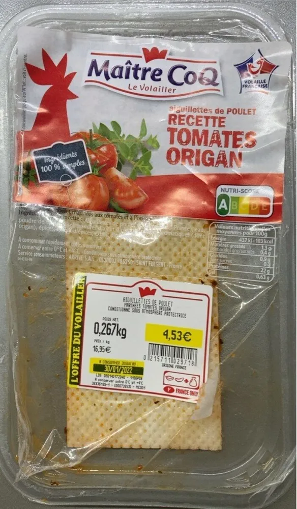 Aiguillette de poulet recette tomates origan