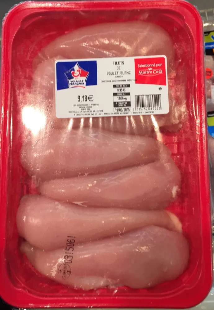 Filets de poulet blanc classe A