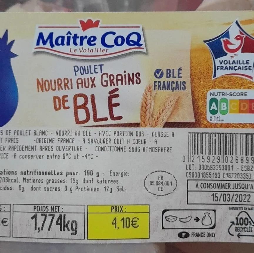 Cuisses de Poulet nourri aux grains de blé