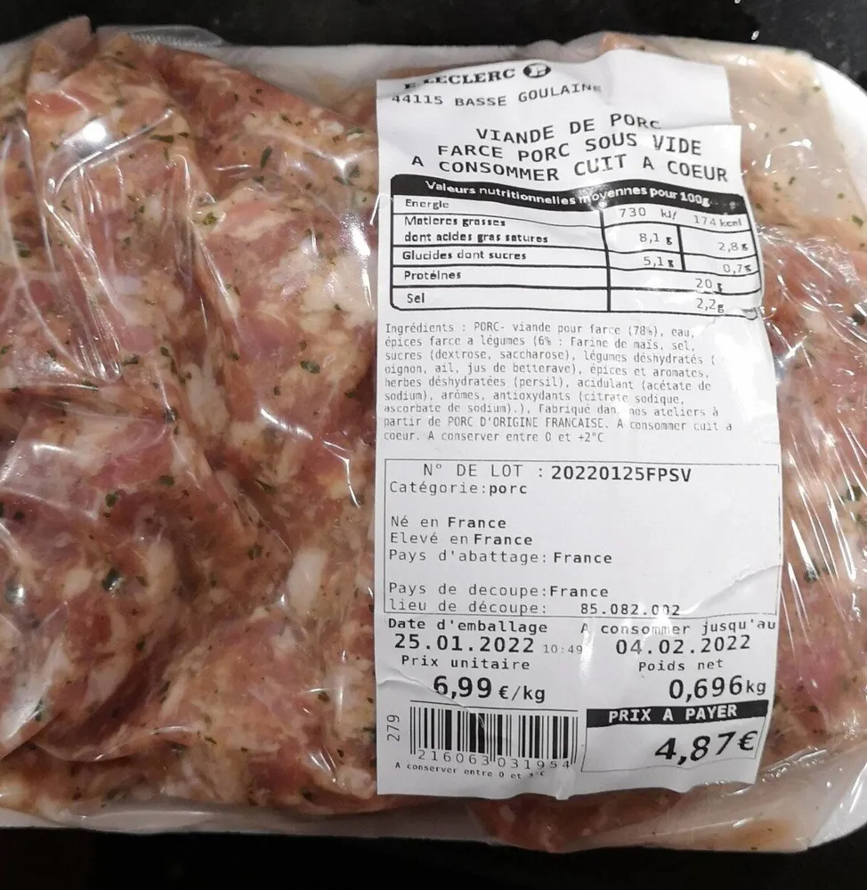 Viande de porc Farce
