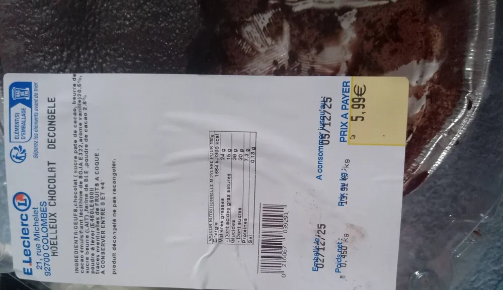 Moelleux chocolat décongelé