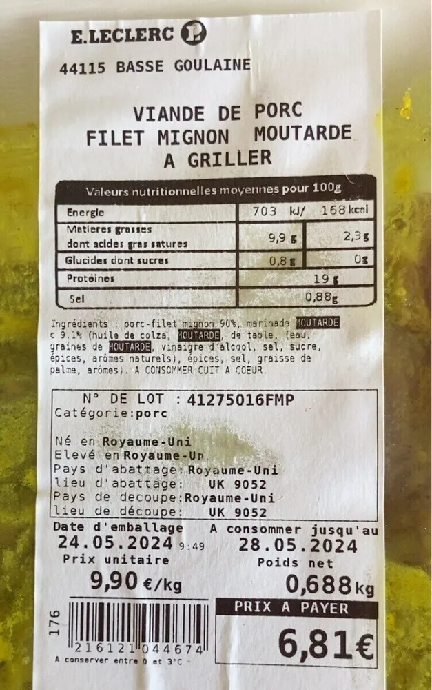 Viende de porc filet mignon moutarde a griller