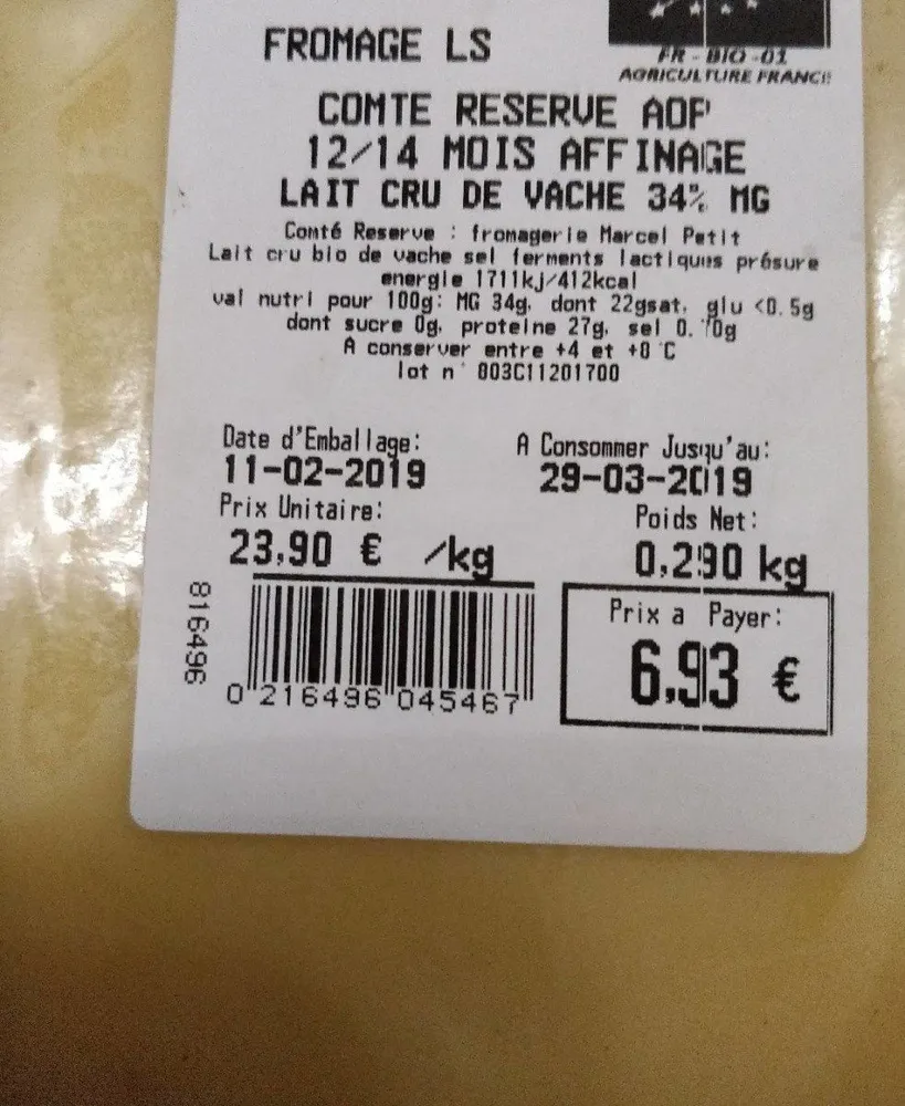 Comté réservé AOP 12/14 mois affinage