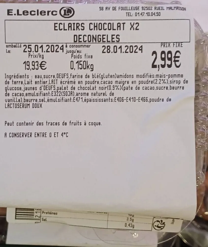 Éclairs chocolat décongelés