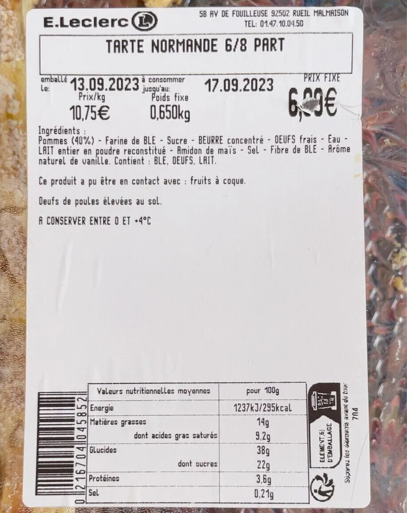 Tarte normande 6/8 parts