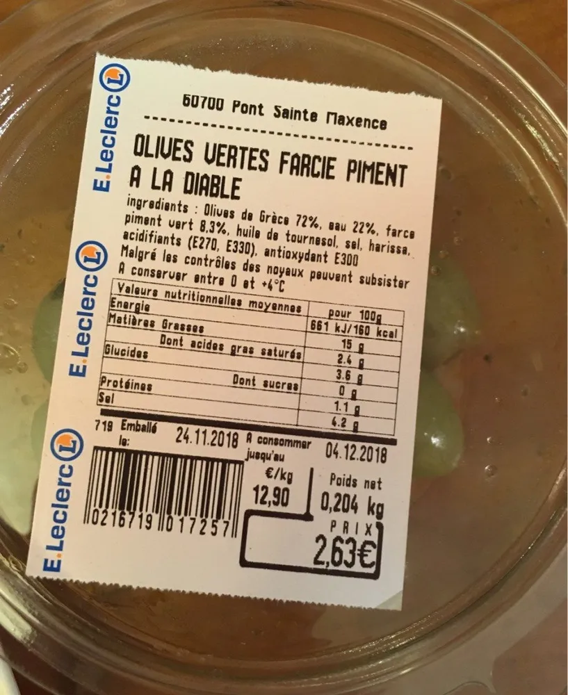 Olives vertes farcie piment a la diable