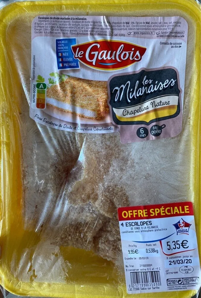 4 escalopoes de dindes et chaoelire croistillantes