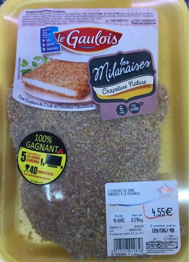 Escalopes de dinde marinées à la milanaise