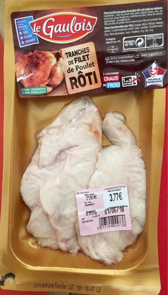 Tranches de filet de poulet rôti