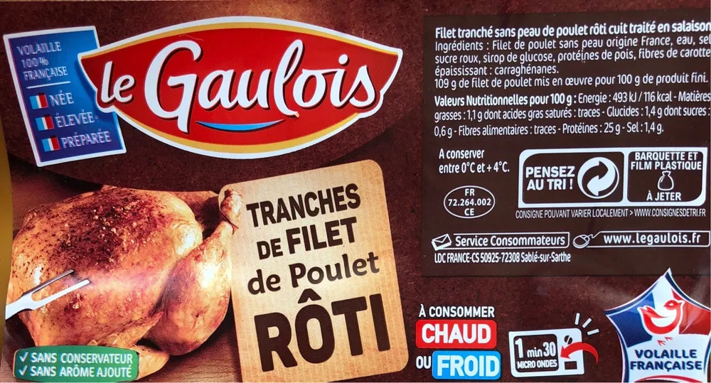 Tranche de filet de poulet rôti