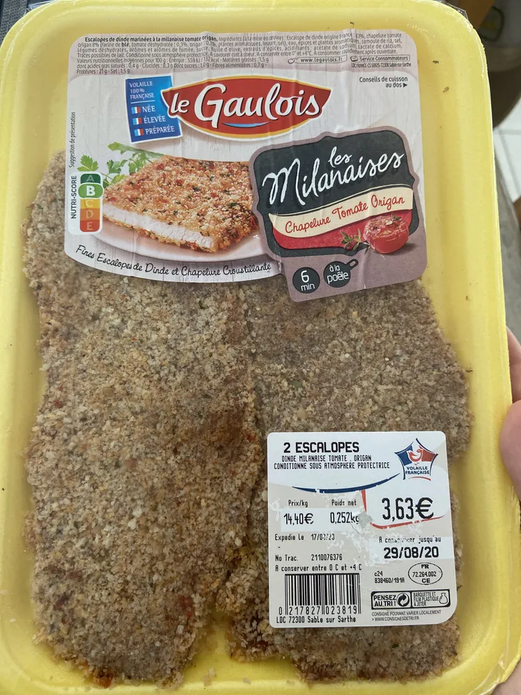 escalope milanaise chapelure tomate origan