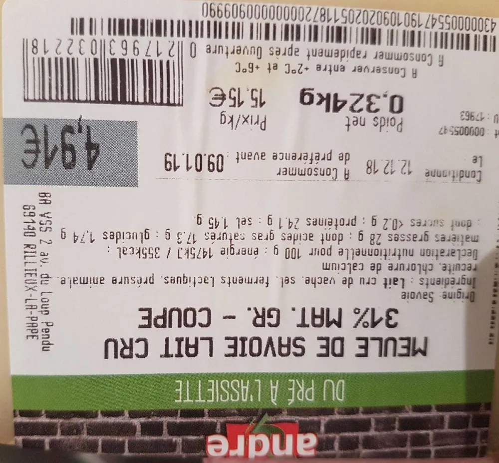 Meule de savoir lait cru 31% Gr Coupe