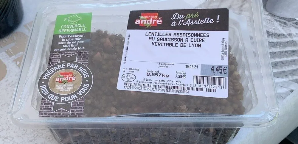 lentines assaisonés au saucisson a cuire veritable de lyon