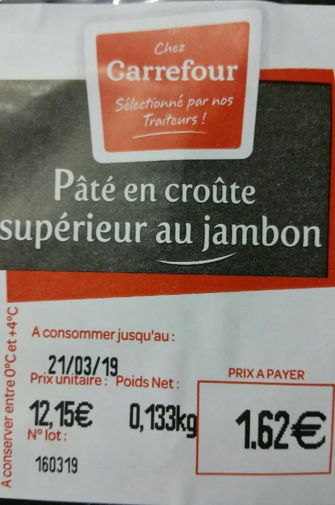 Pâté en croûte supérieur au jambon