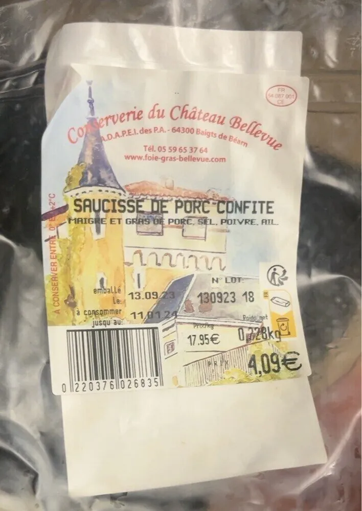 Saucisse de porc confite